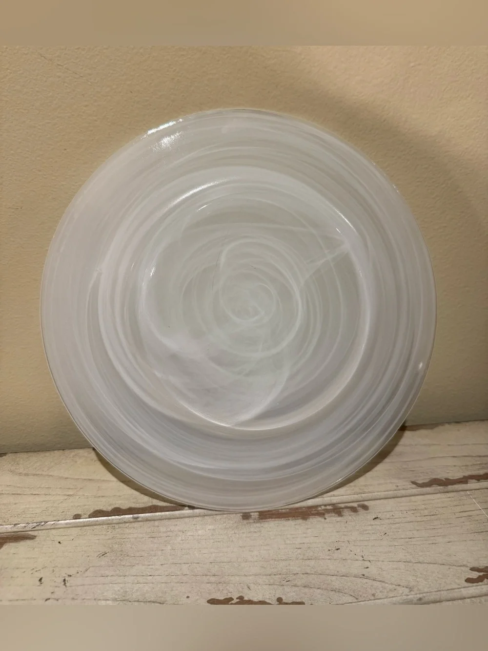 Pier 1 Artisan White Swirl Alabaster Glass Charger Plate 11”